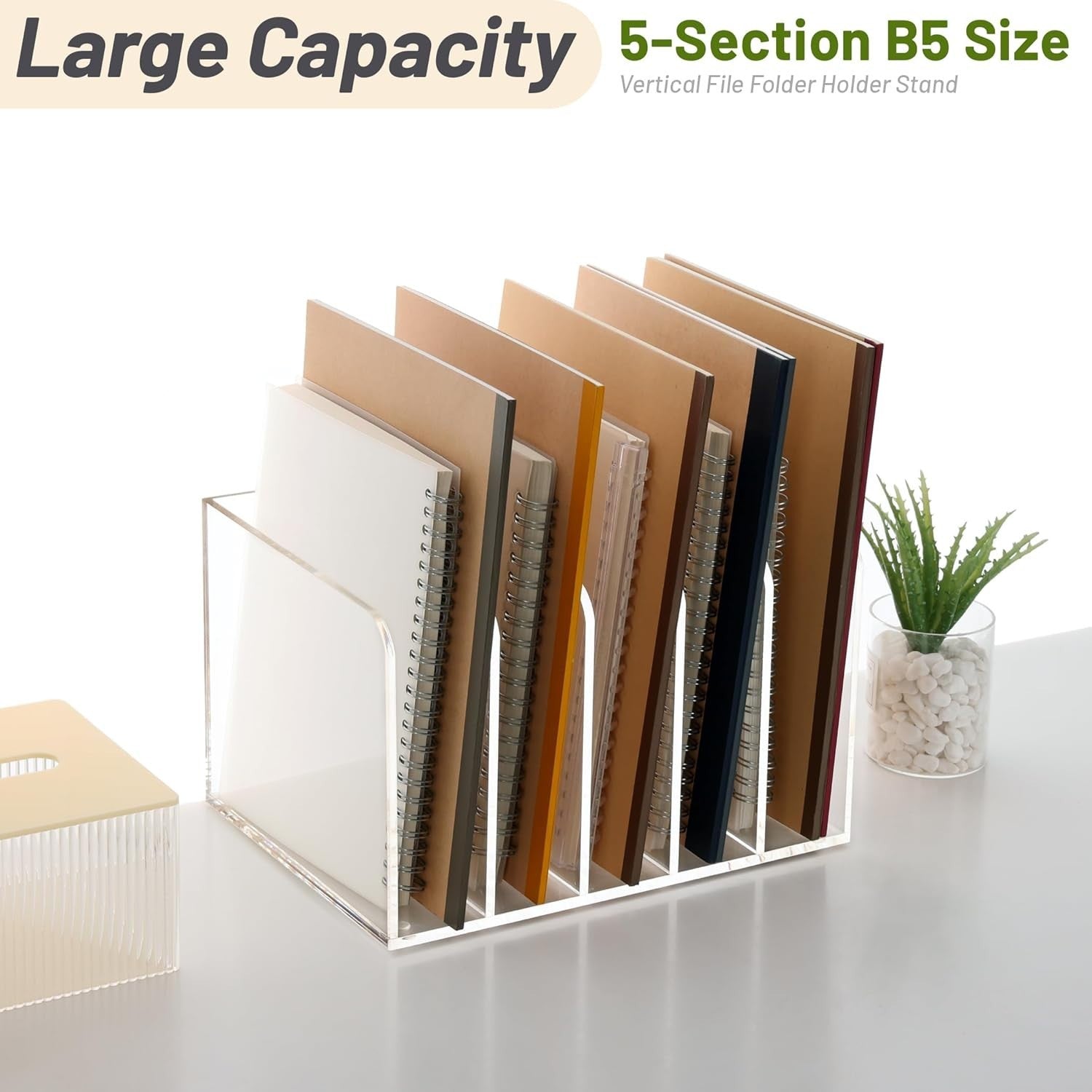 Clear Acrylic Desk Organizer 5-Section B5 Notebook & Mail Holder