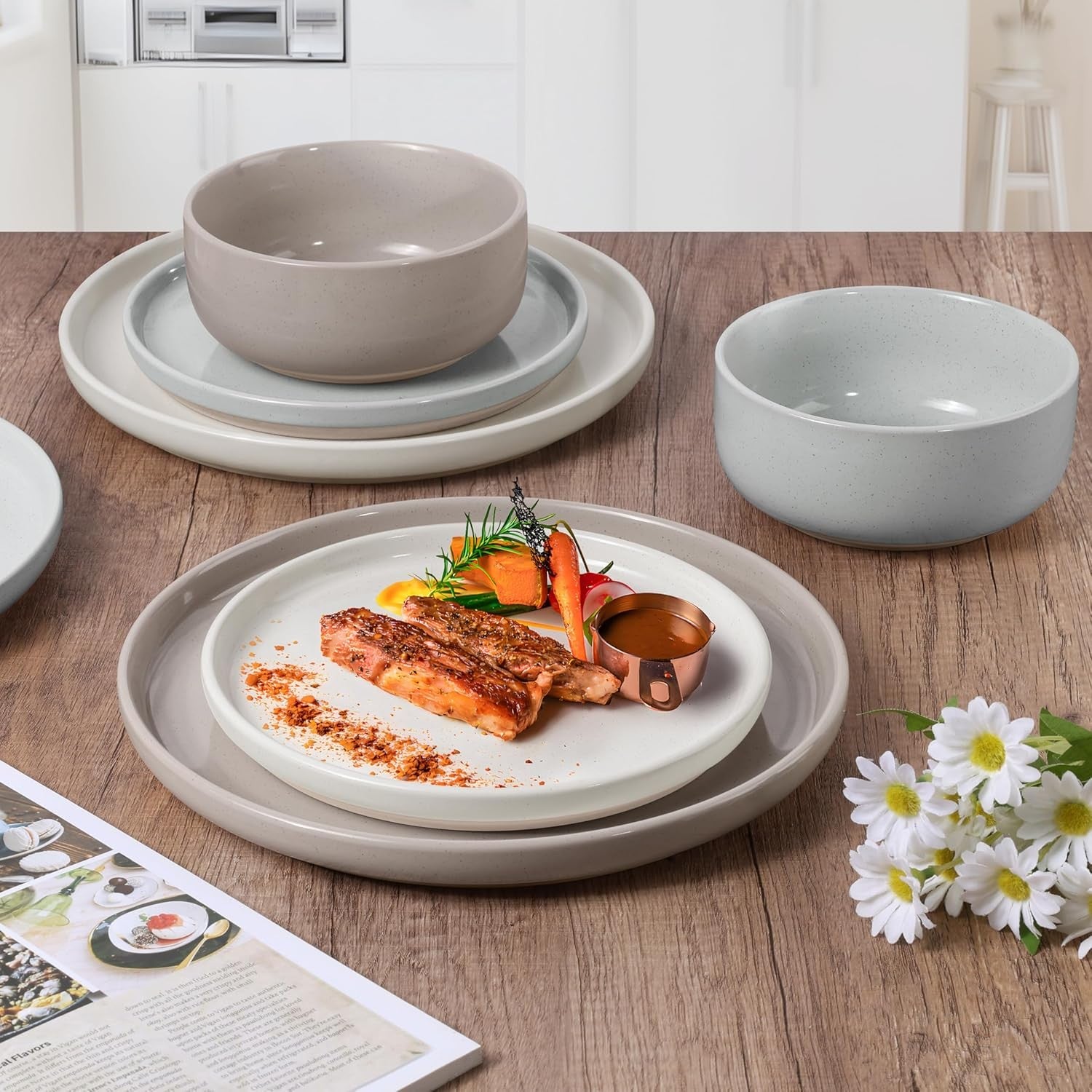 18pc Stoneware Dinnerware Set Plates Bowls Speckled Multicolor for 6