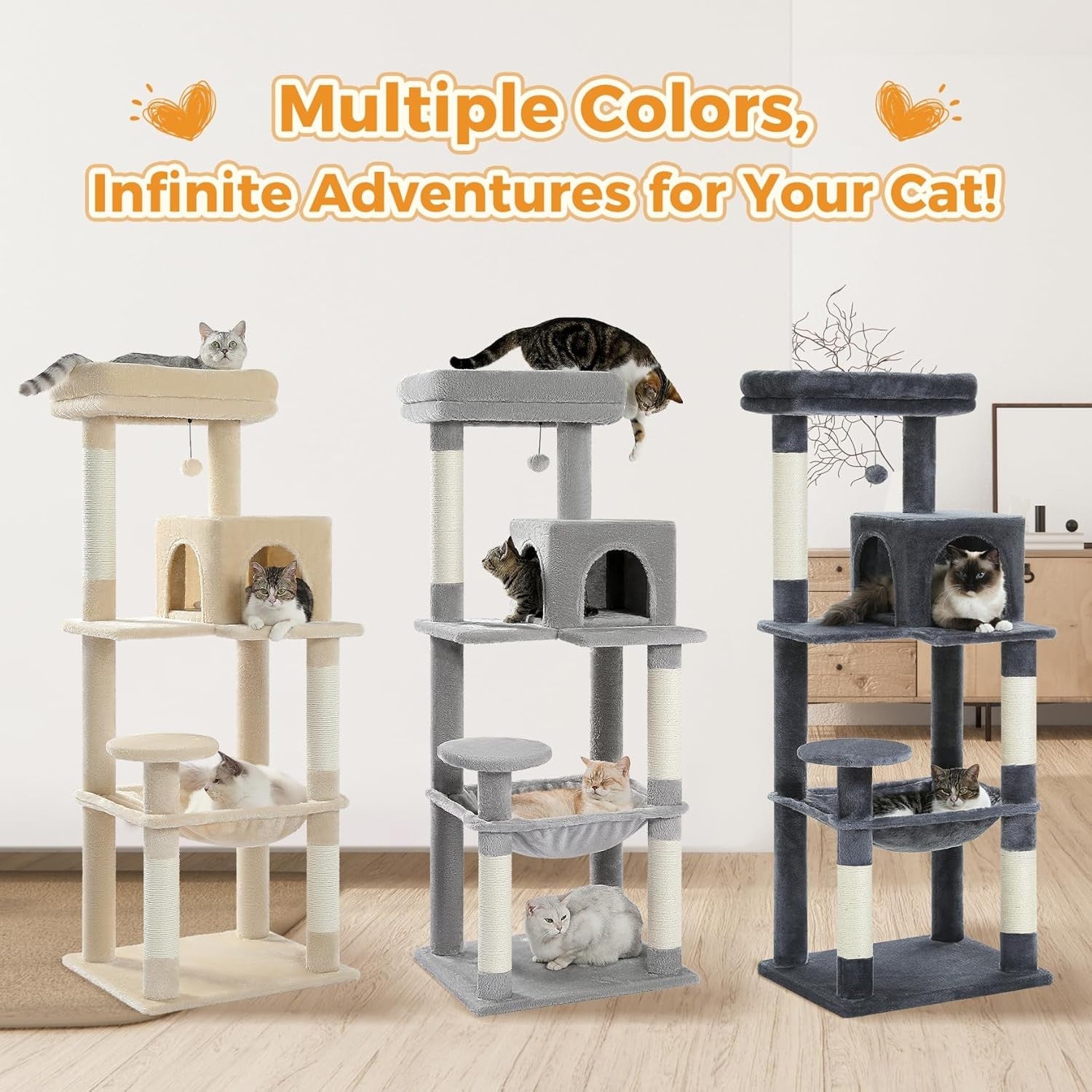 Large Cat Tower 143cm Multi Level Scratching Posts Hammock Condo