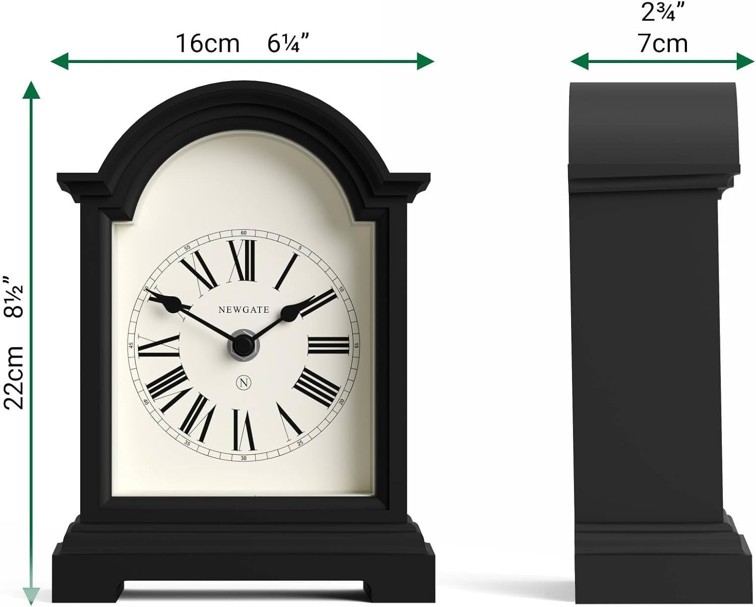 Mantel Clock Classic Arch Roman Numerals Silent Desk Shelf Black