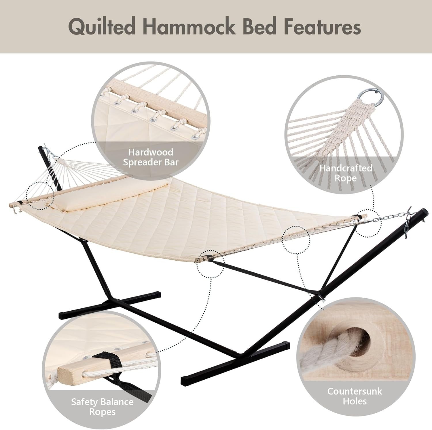 Luxury 12ft Outdoor Hammock w/ Stand | 2 Person | 450lb Capacity | All-Weather