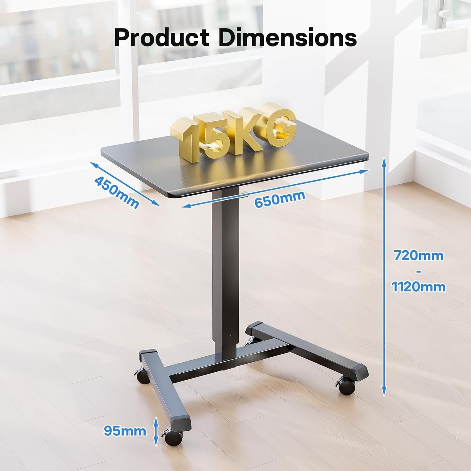 Mobile Standing Desk Height Adjustable Laptop Desk with Wheels 65x45cm Black