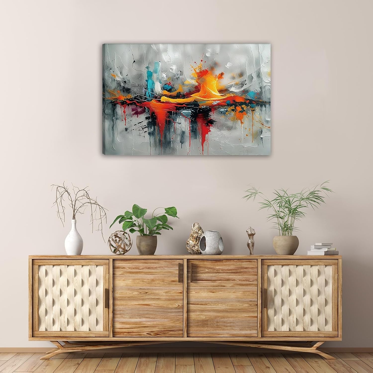 Abstract Canvas Wall Art Blue Orange Modern Framed Painting 59x39cm Home Decor