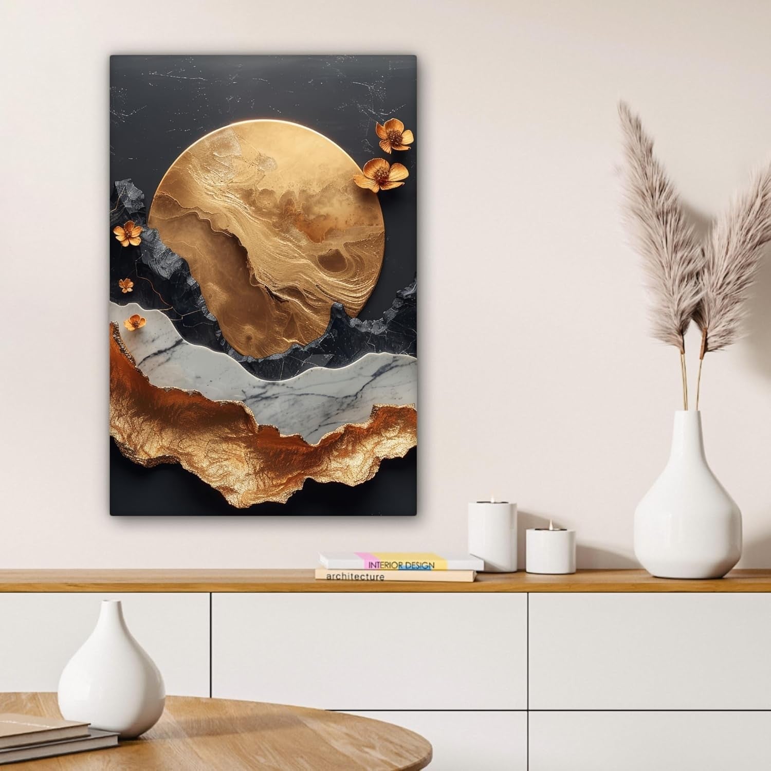 Gold Abstract Canvas Wall Art 40x60cm Modern Black Framed Decor