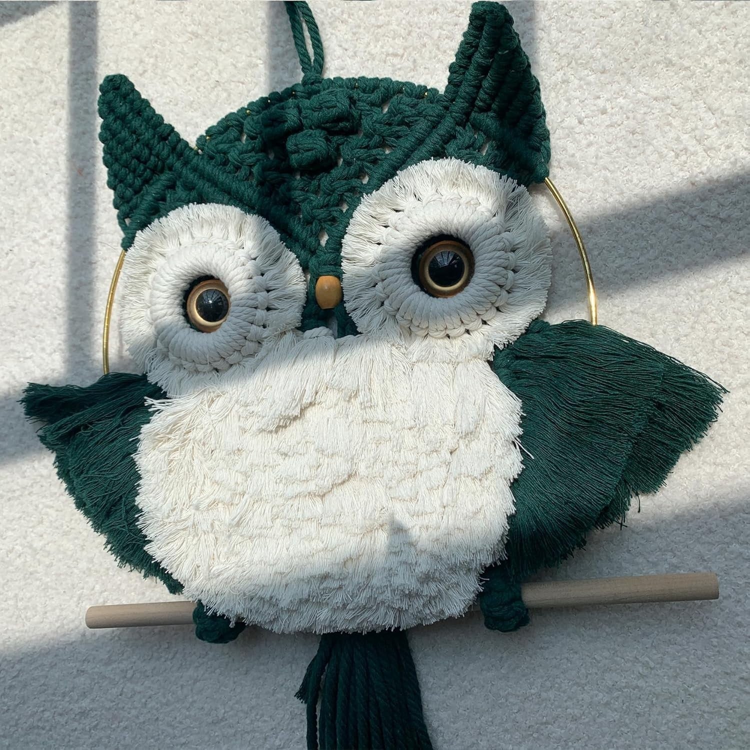 Macrame Owl Wall Hanging Boho Fiber Art Nature-Inspired Decor
