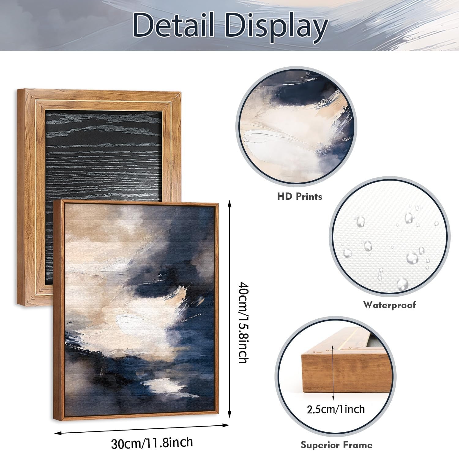 3 Panel Blue Abstract Canvas Wall Art 30x40cm Framed Set