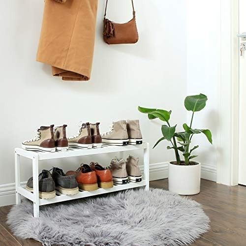 2-Tier Bamboo Shoe Rack Bench for Entryway Living Room Bathroom White