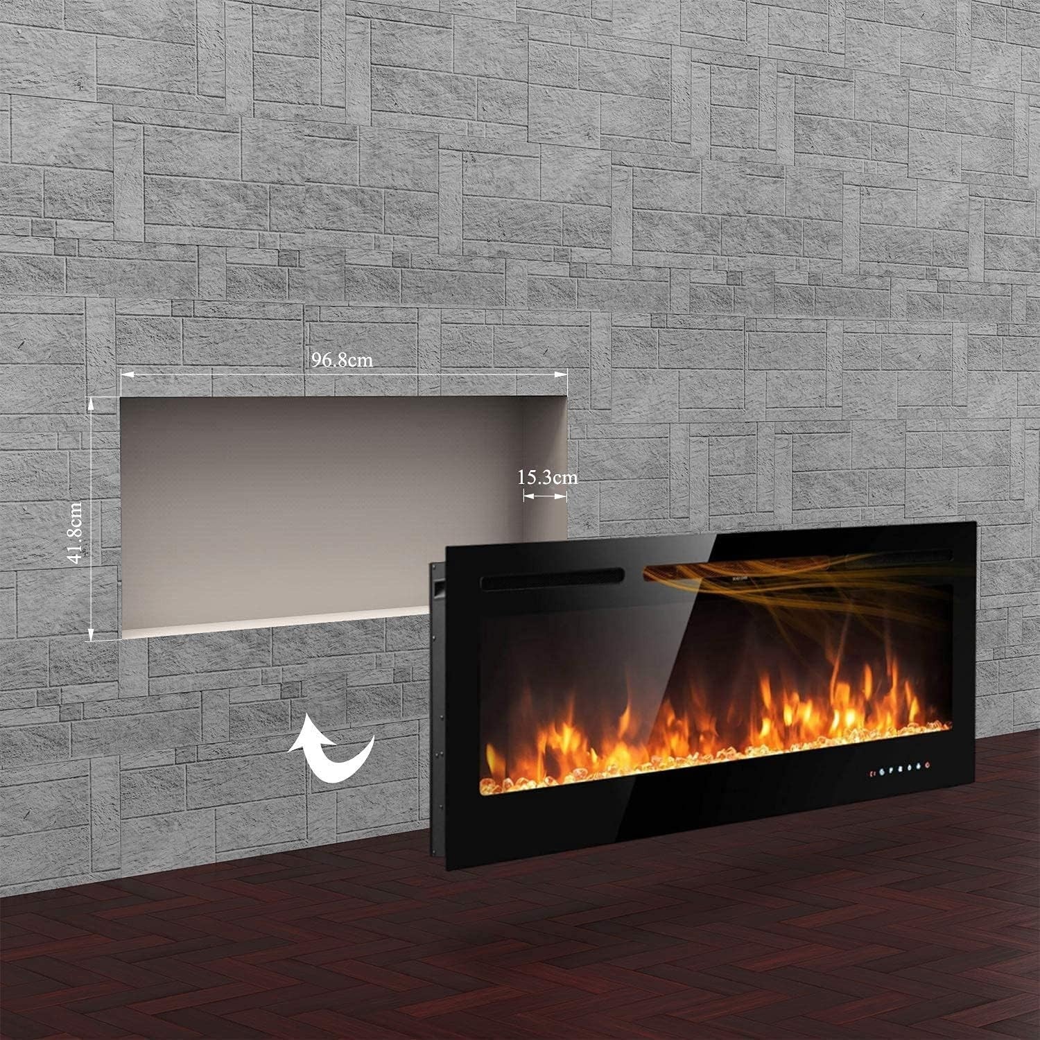 Wall Mounted Electric Fireplace 1800W Touch Remote LED Flame Adjustable