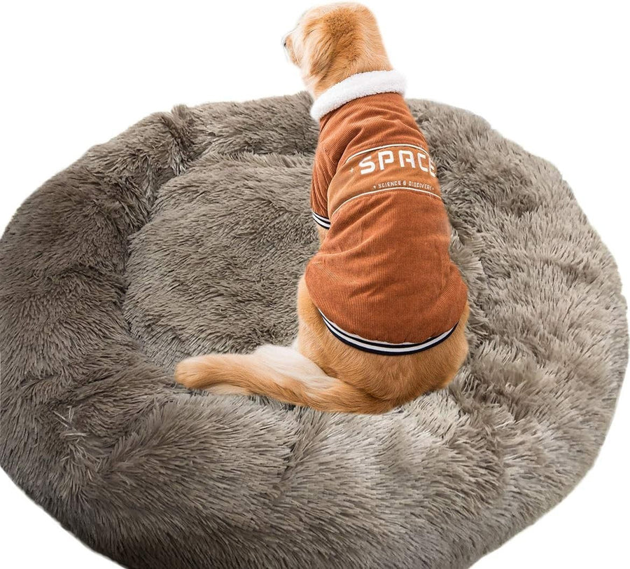 XXXL Calming Donut Dog Bed 120cm Washable Non Slip Brown