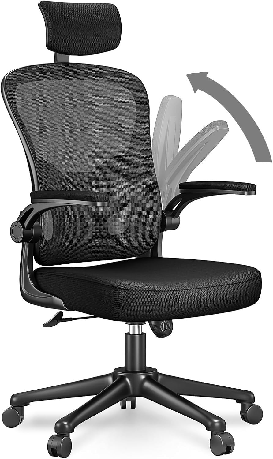 Black Ergonomic Office Chair Mesh Back Adjustable Lumbar Arm Head Support Desk