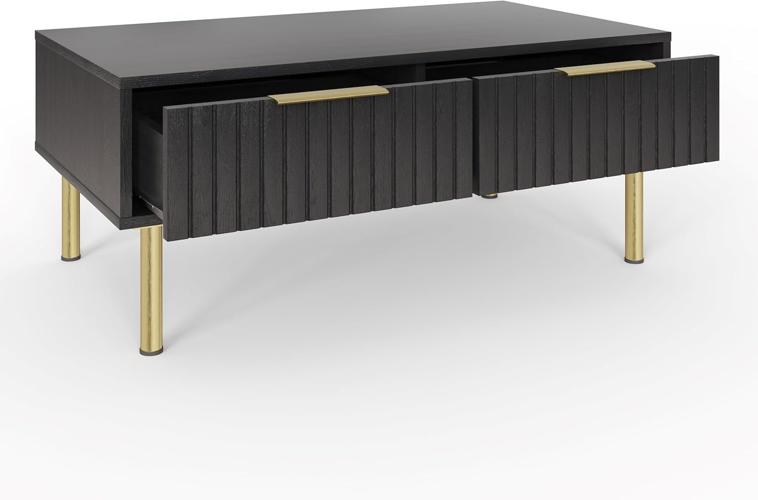 Modern Black Coffee Table with Storage – Wood Display Shelf, 88CM Wide