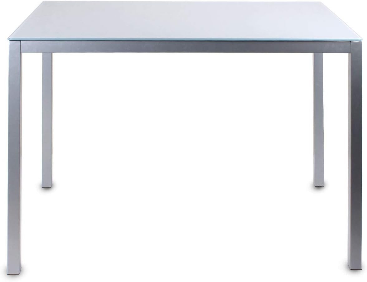 Modern Grey Glass 120x70cm Kitchen Dining Table Metal Frame Rectangular