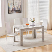 Luxury Dining Set 120cm Grey Marble Table + 4 White Leather Chairs