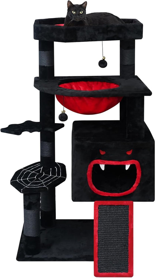 Gothic Cat Tree Tower 120cm with Condo Coffin Bed Scratching Posts Ramp