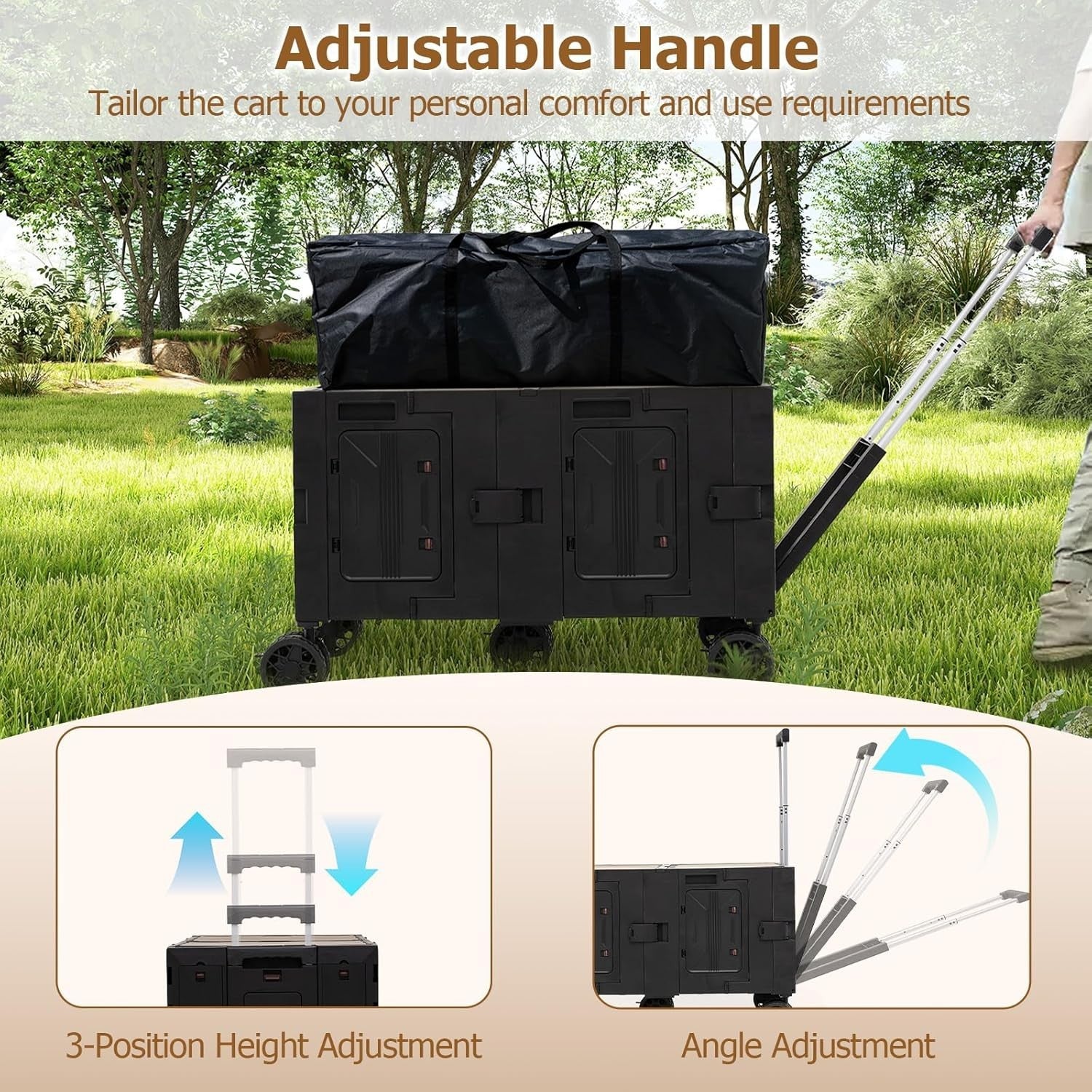 Black 150L Folding Shopping Trolley Collapsible Wagon Cart w/ Telescopic Handle