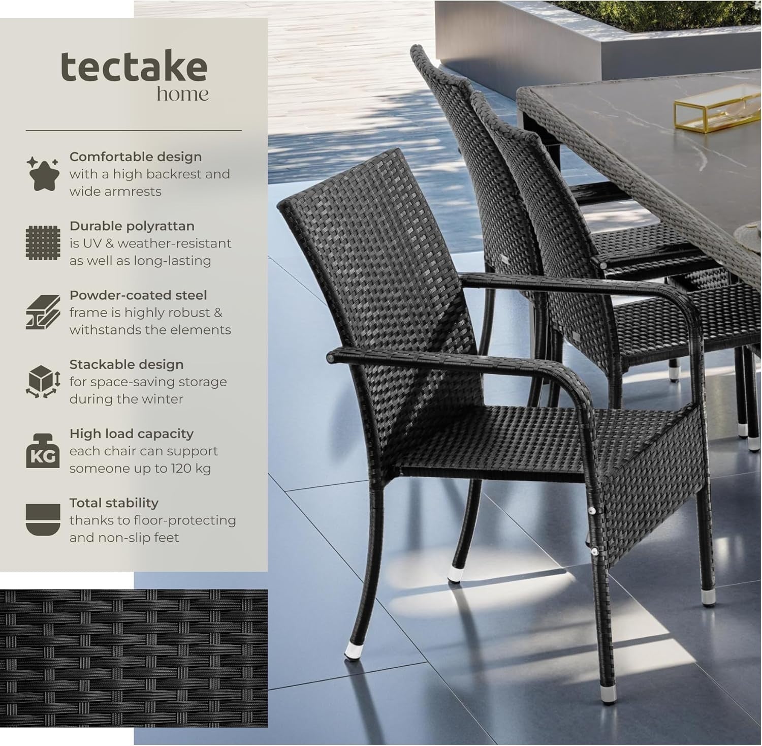 Set of 8 Stackable Rattan Garden Chairs Black Patio Balcony Outdoor Seating