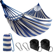 Portable Outdoor Cotton Hammock with Tree Straps & Travel Bag, 1-Person