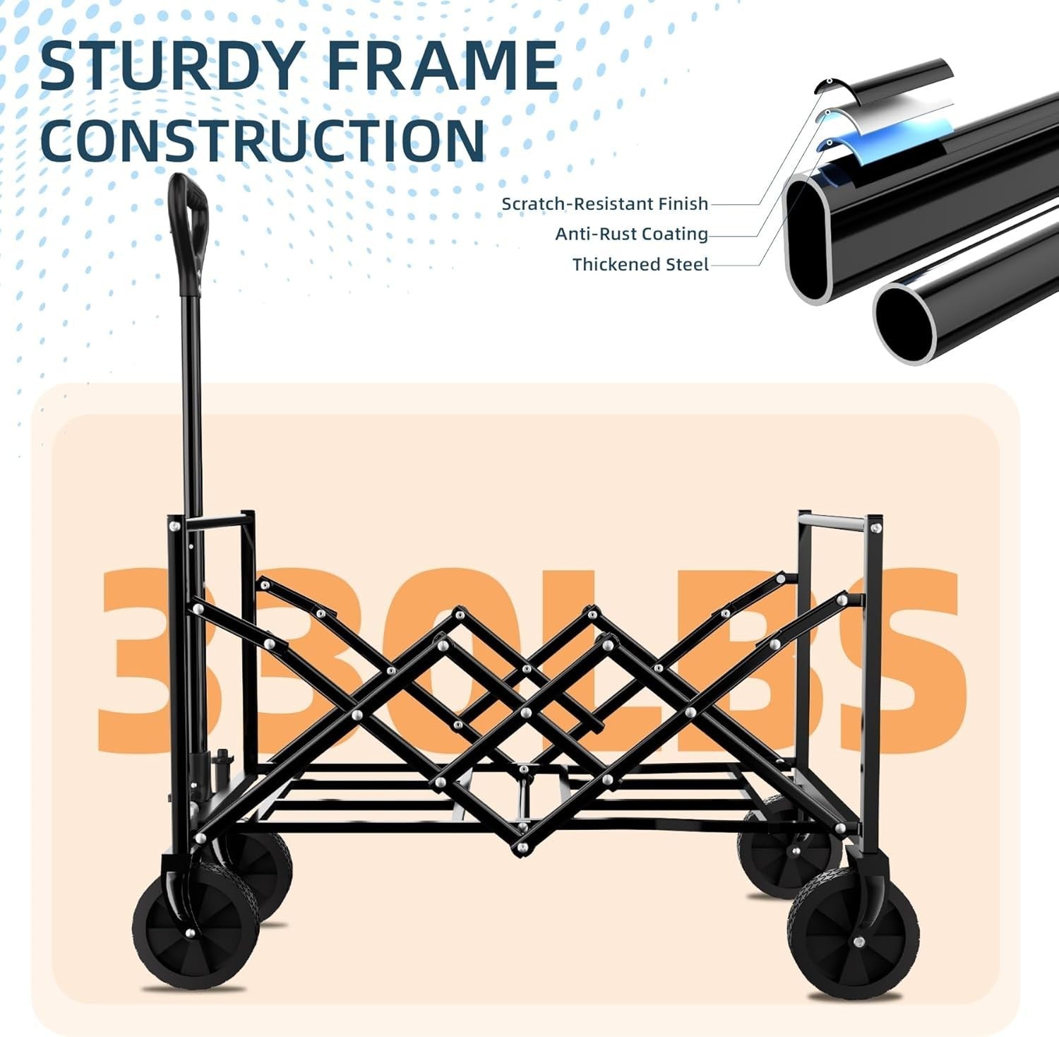 Black 100L Folding Camping Wagon 330lb Festival Trolley Adjustable Handle Cart