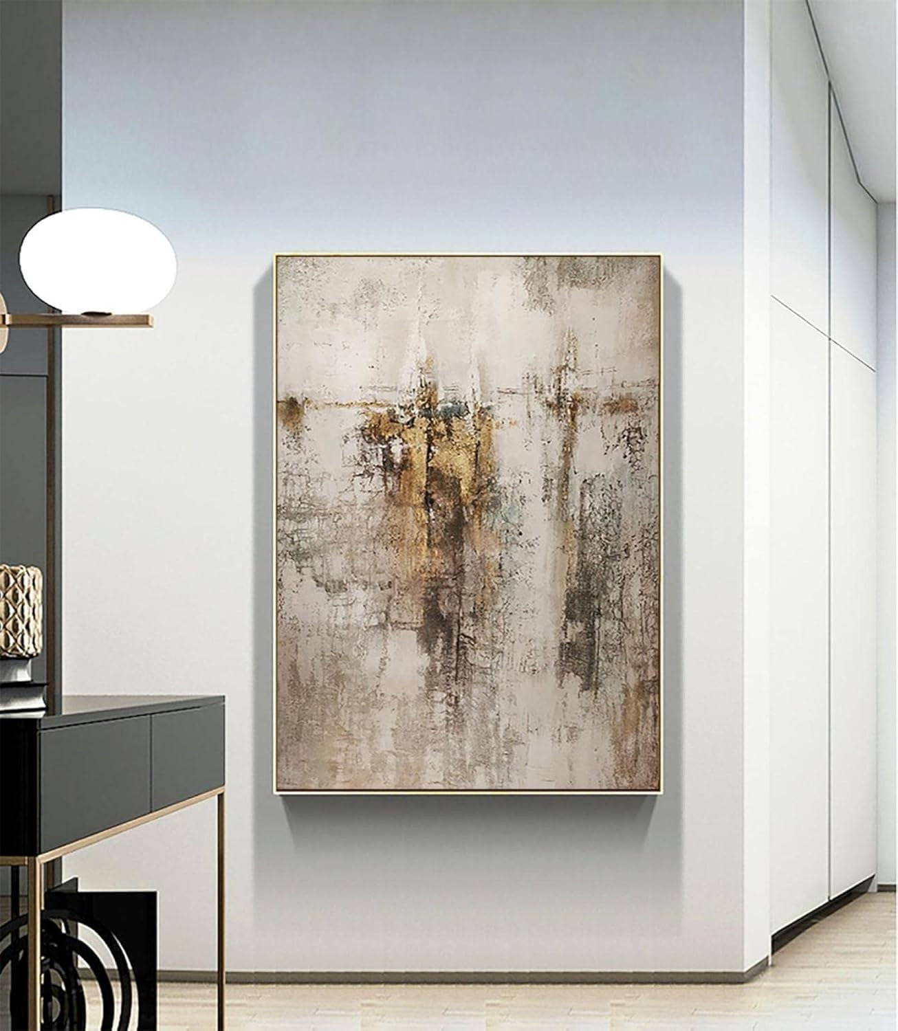 Large Beige Gold Abstract Wall Art Framed 125x85cm Canvas