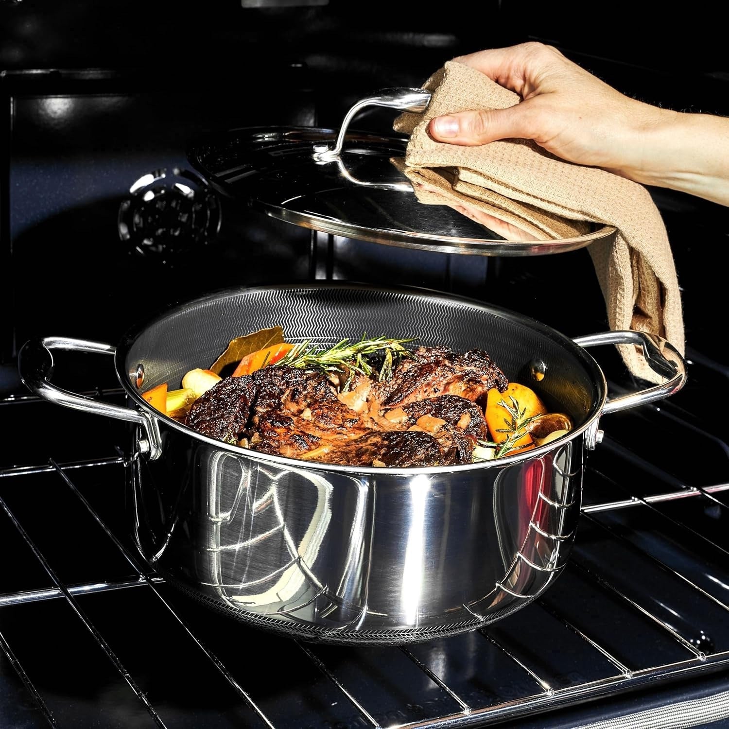 5L Non Stick Dutch Oven with Lid – Induction & Oven Safe Stainless Steel Pot