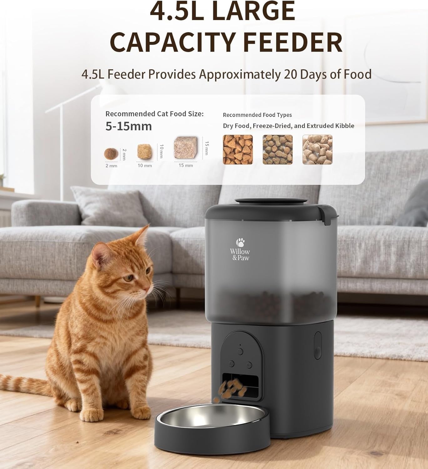Smart Pet Feeder Water Fountain WiFi App Control 4.5L Auto Feeding