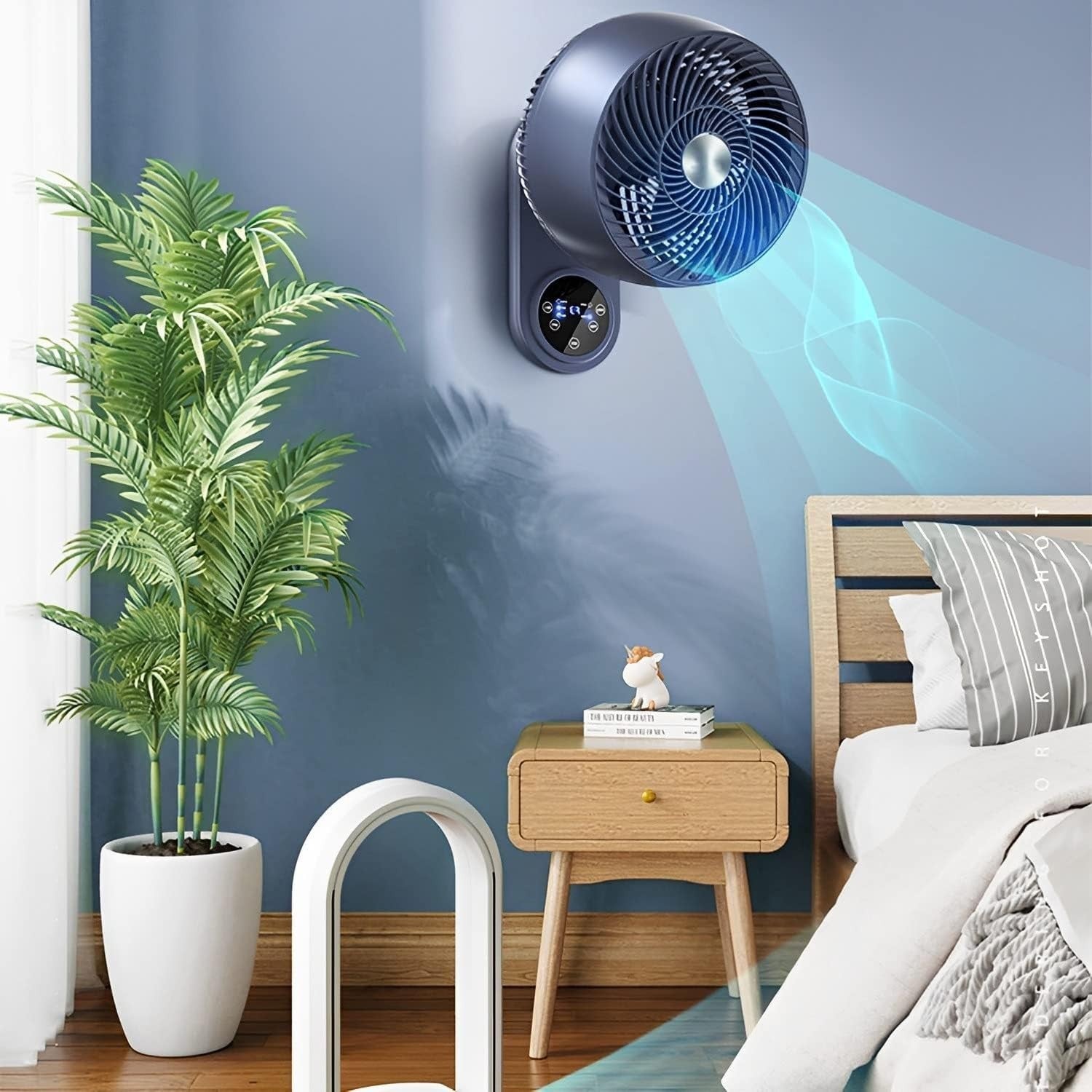Wall Fan 10in Remote Control 3-Speed 85° Oscillation Quiet Cooling 12h Timer