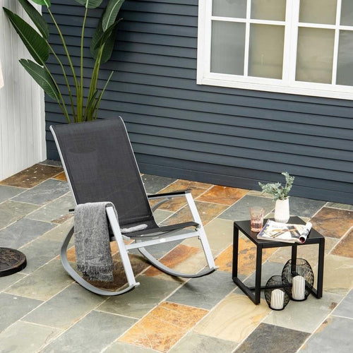 Garden Rocking Recliner Chair High Back Mesh Patio Lounge Seat Black