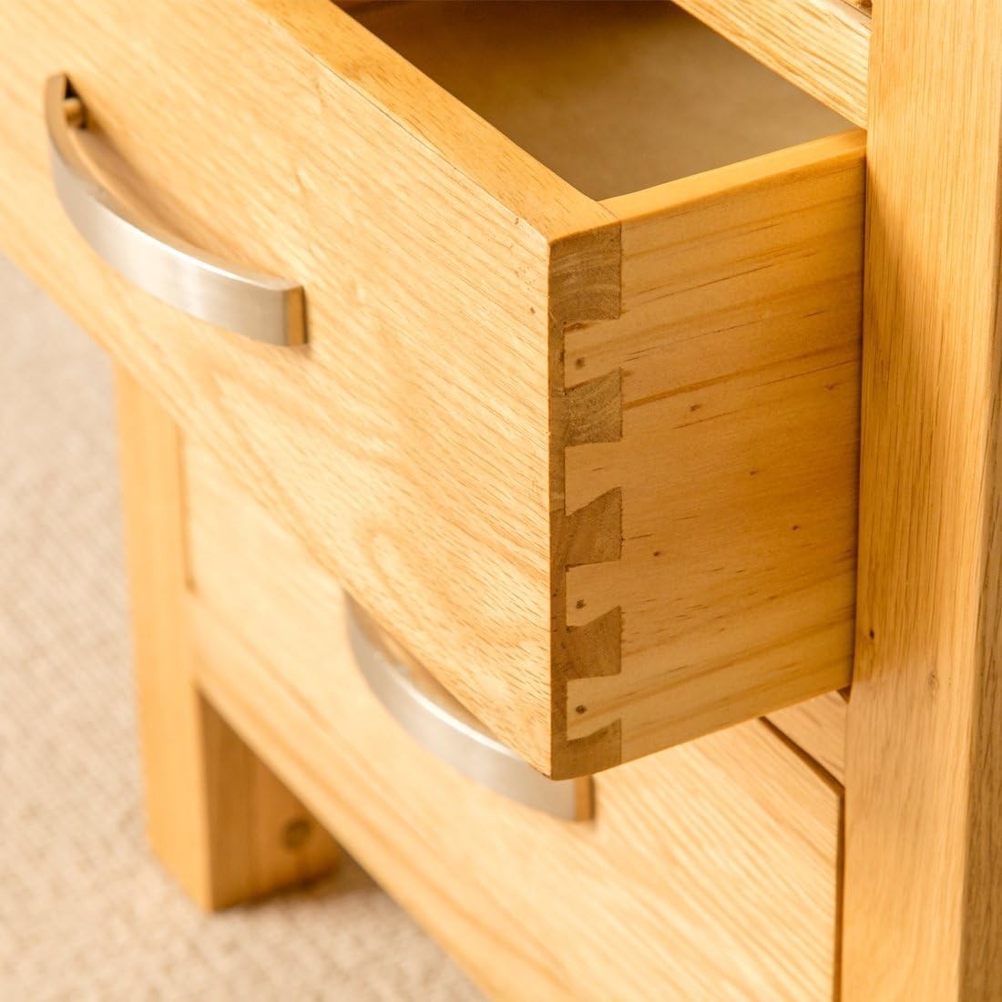 Solid Oak Bedside Tables Set of 2 with 3 Drawers – Wooden Nightstands