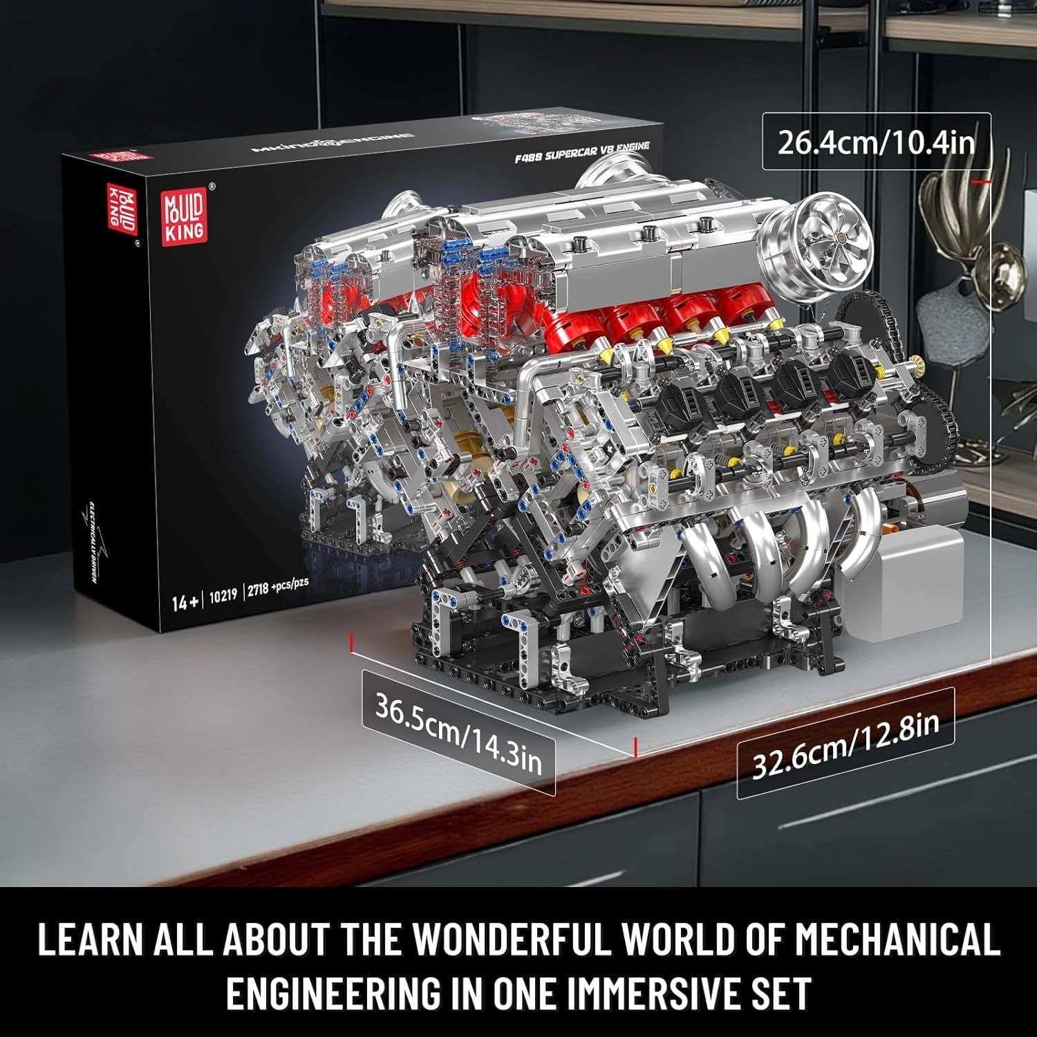 V8 Engine Model Kit Twin Turbo Motor Build Set with Battery STEM Toy