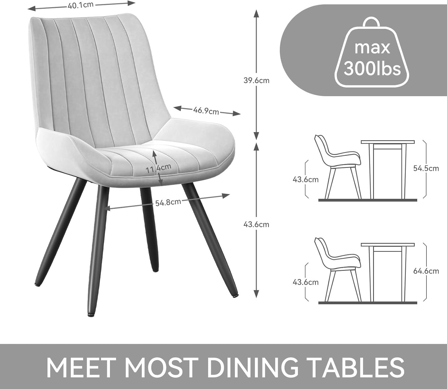 Set of 4 Modern Upholstered Dining Chairs | Thick Cushions, Metal Legs