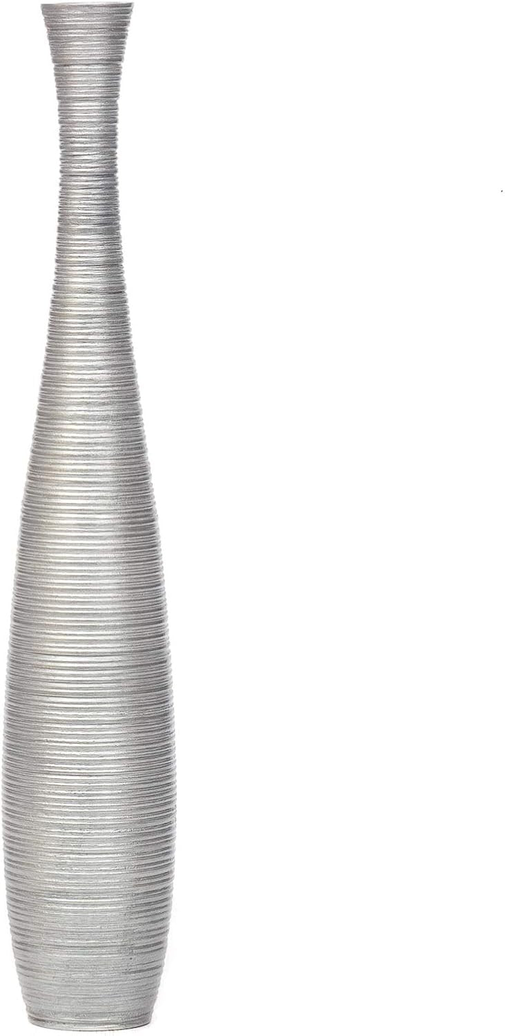 Silver Floor Vase 65cm Tall Wooden Decor for Pampas Grass