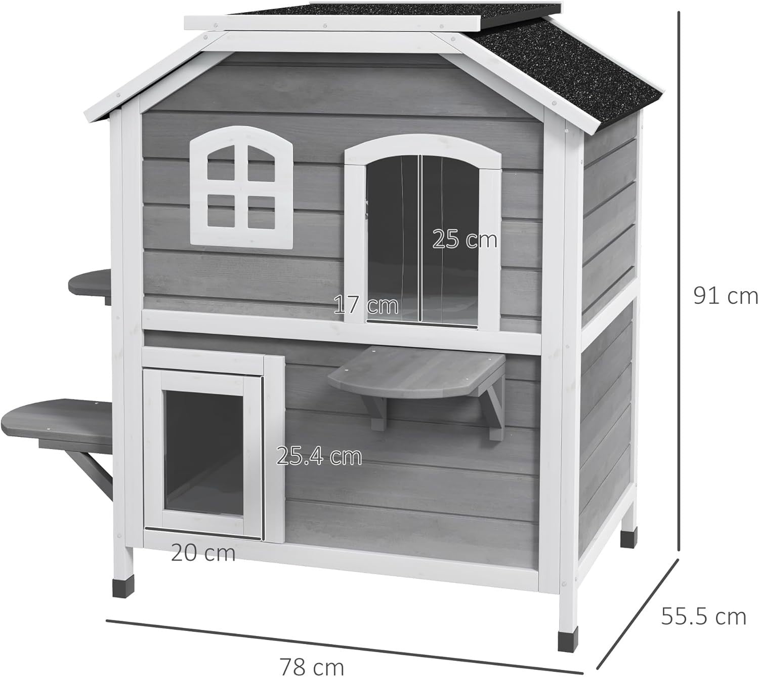 Large Outdoor Wooden Cat House Two-Story Shelter 91x78x55.5cm Durable