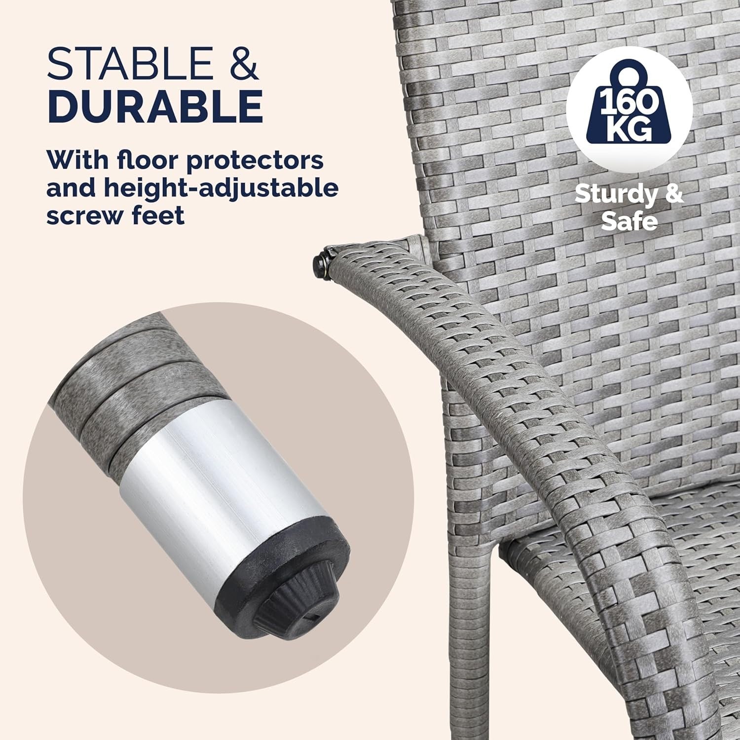 4pc Stackable Rattan Garden Chairs Grey Patio Balcony Outdoor Armchair Set