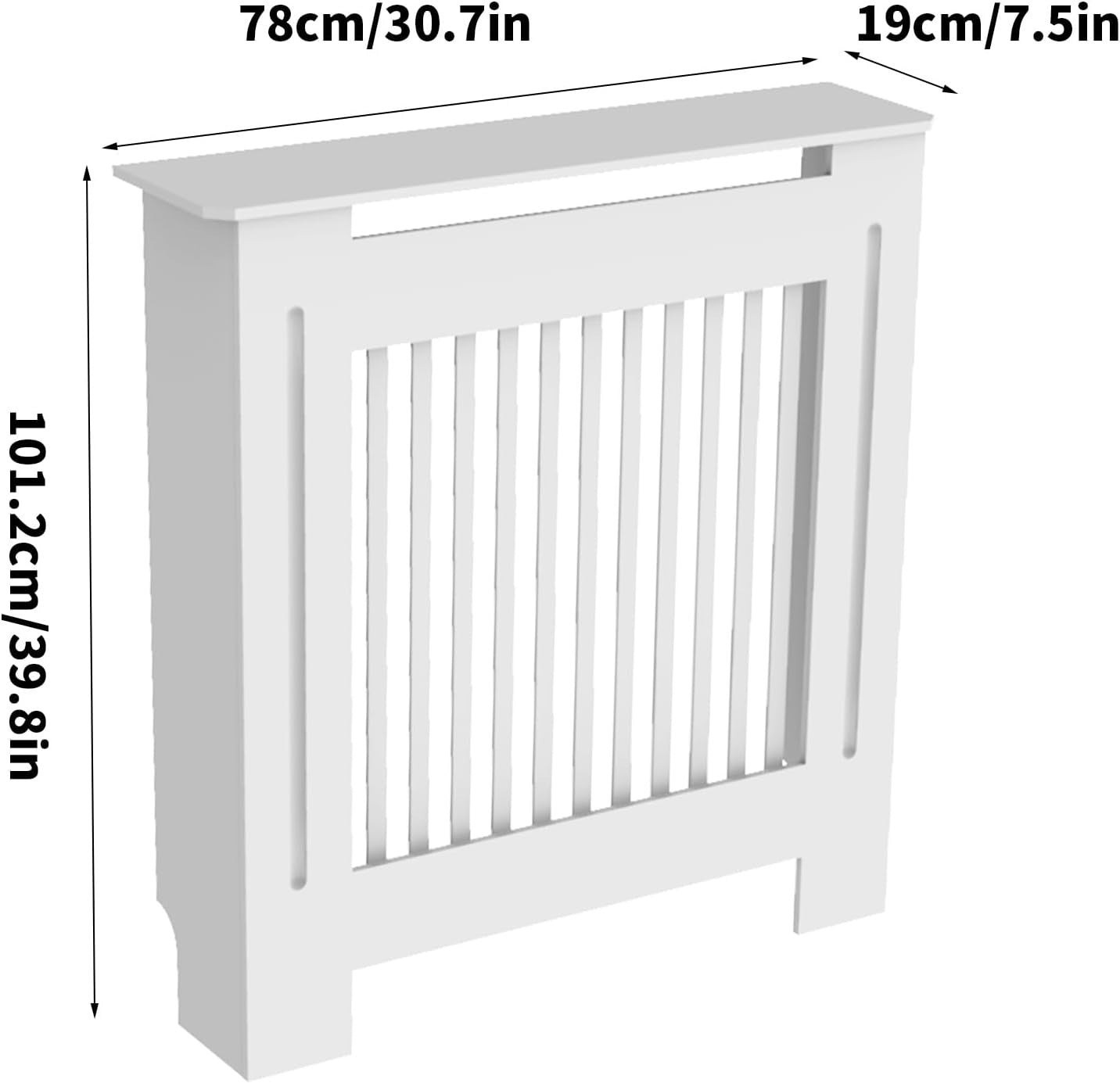 Tall Radiator Cover White MDF Cabinet | Vertical Slats Modern Shelf 100cm