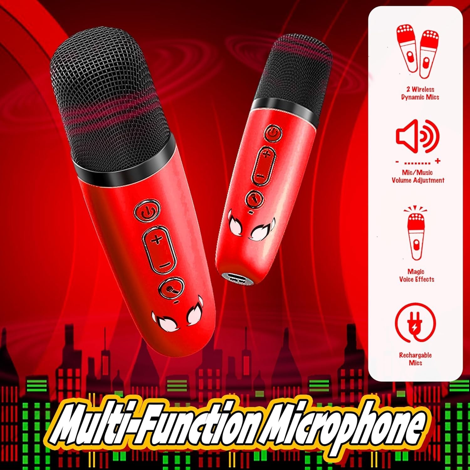 Spider Kids Karaoke Machine 2 Mics LED Lights Red Bluetooth
