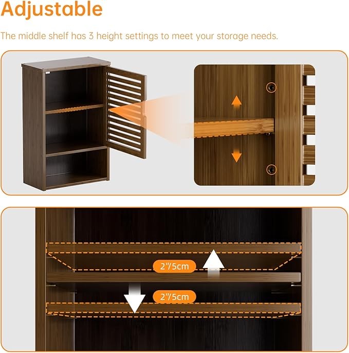Bathroom Wall Cabinet Adjustable Shelf Storage Organiser Over Toilet Walnut