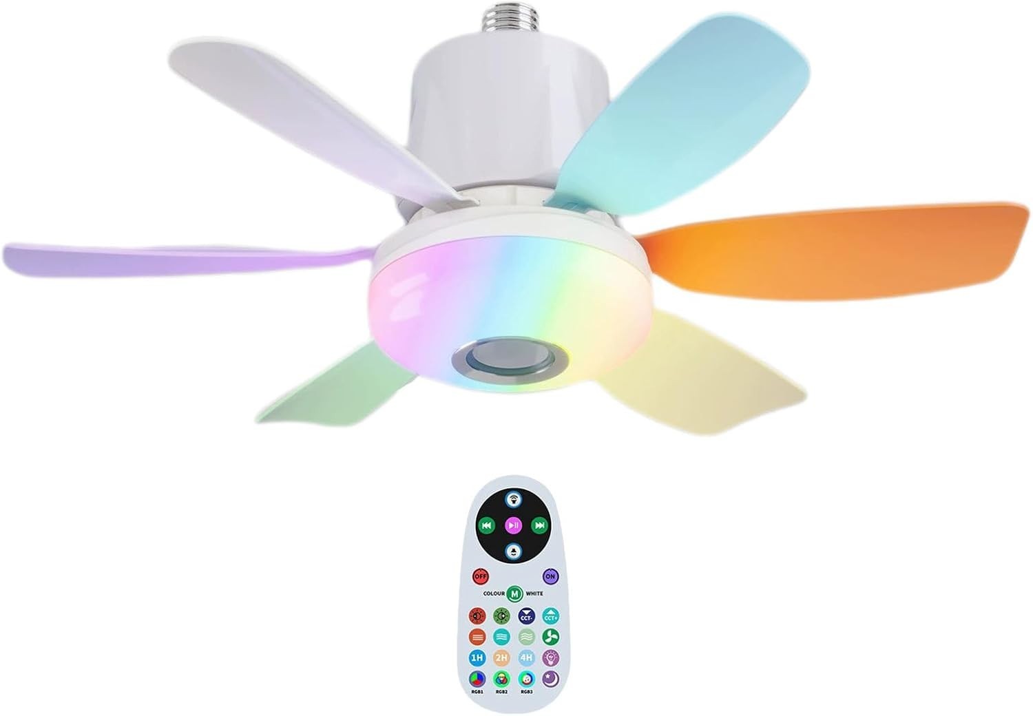 Lruvaqi 32W RGB Ceiling Fan Light, Dimmable LED, Bluetooth Music – Colorful