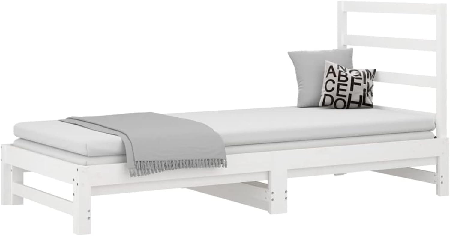 White Solid Pine Pull-Out Daybed 2x 90x200cm | Sofa Bed Guest Frame with Slats