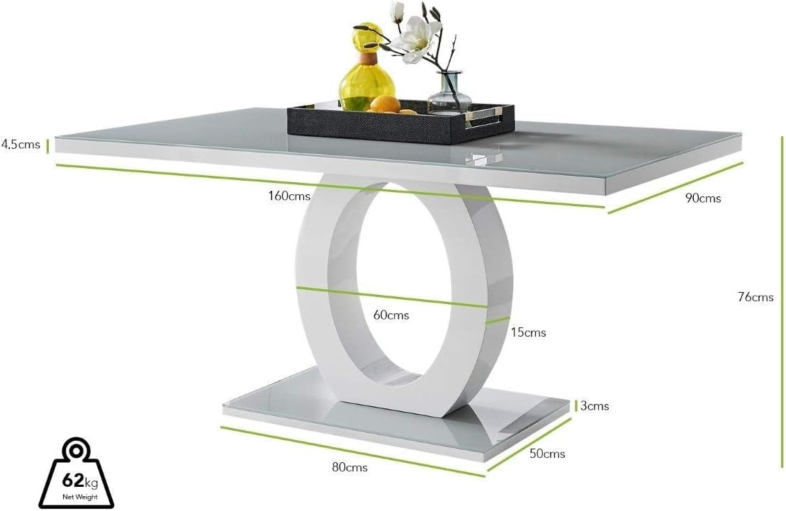 Modern Grey/White Glass Dining Table + 6 White Chairs 160x90x76cm