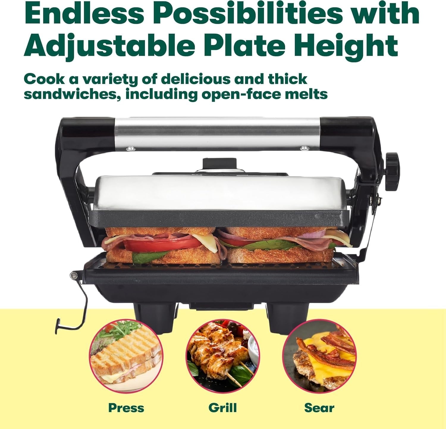 Panini Press Sandwich Maker & Electric Grill Nonstick Adjustable Lid