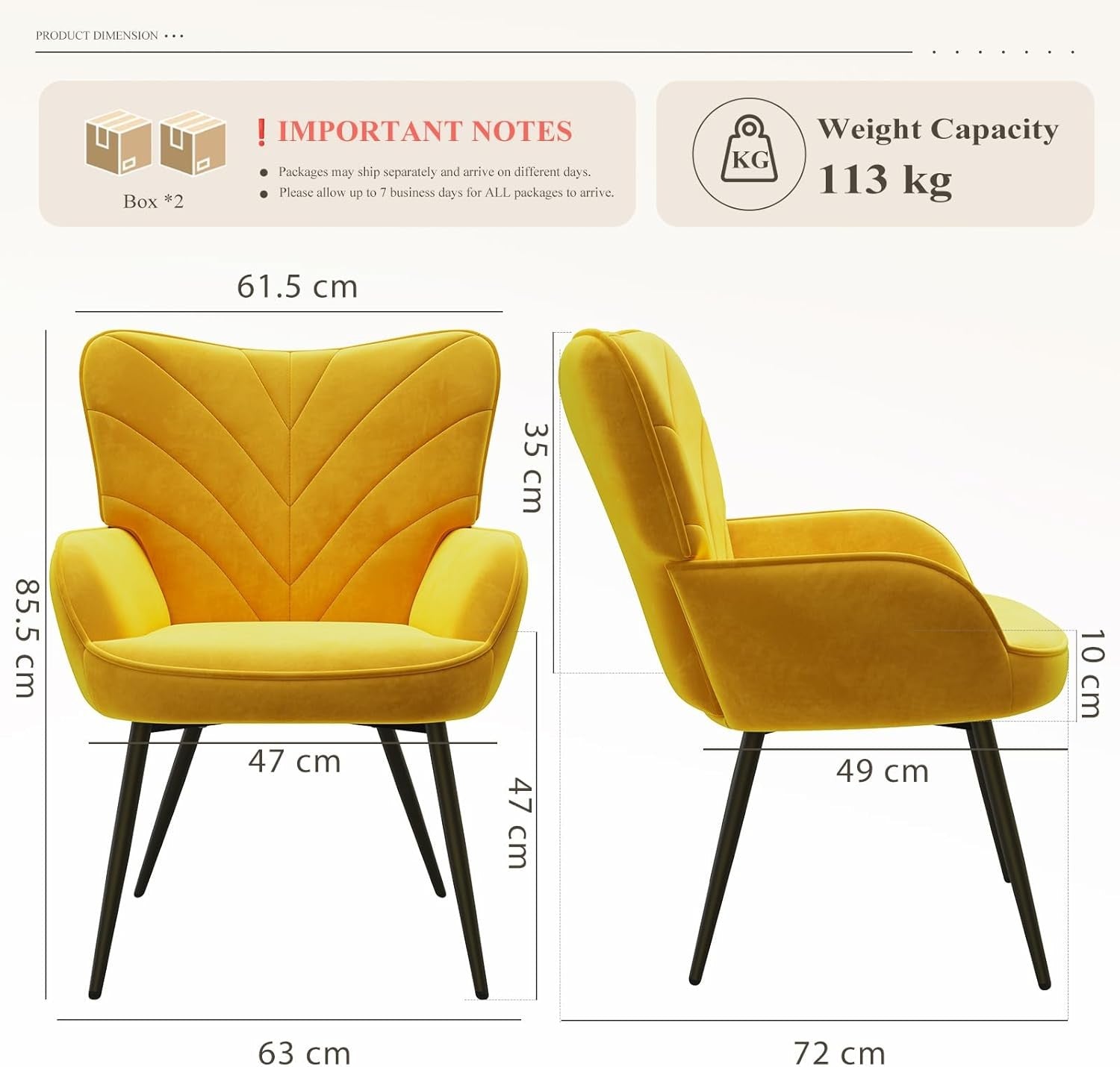 Mustard Yellow Velvet Accent Chair Wide Seat Metal Legs