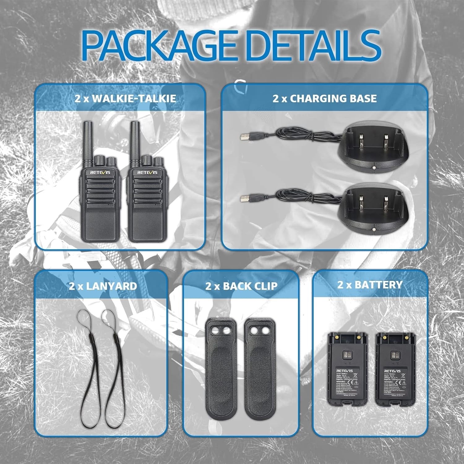 PMR446 Walkie Talkies AI Noise Reduction USB-C VOX Rechargeable 2 Pack