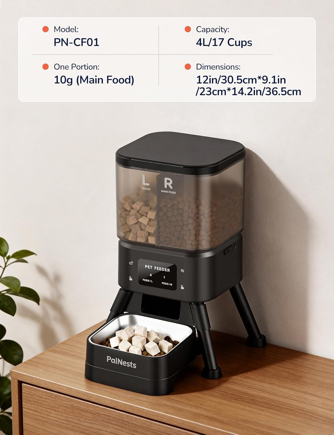 Automatic Cat Feeder 4L Dual Hopper WiFi App Control Timer Food Dispenser