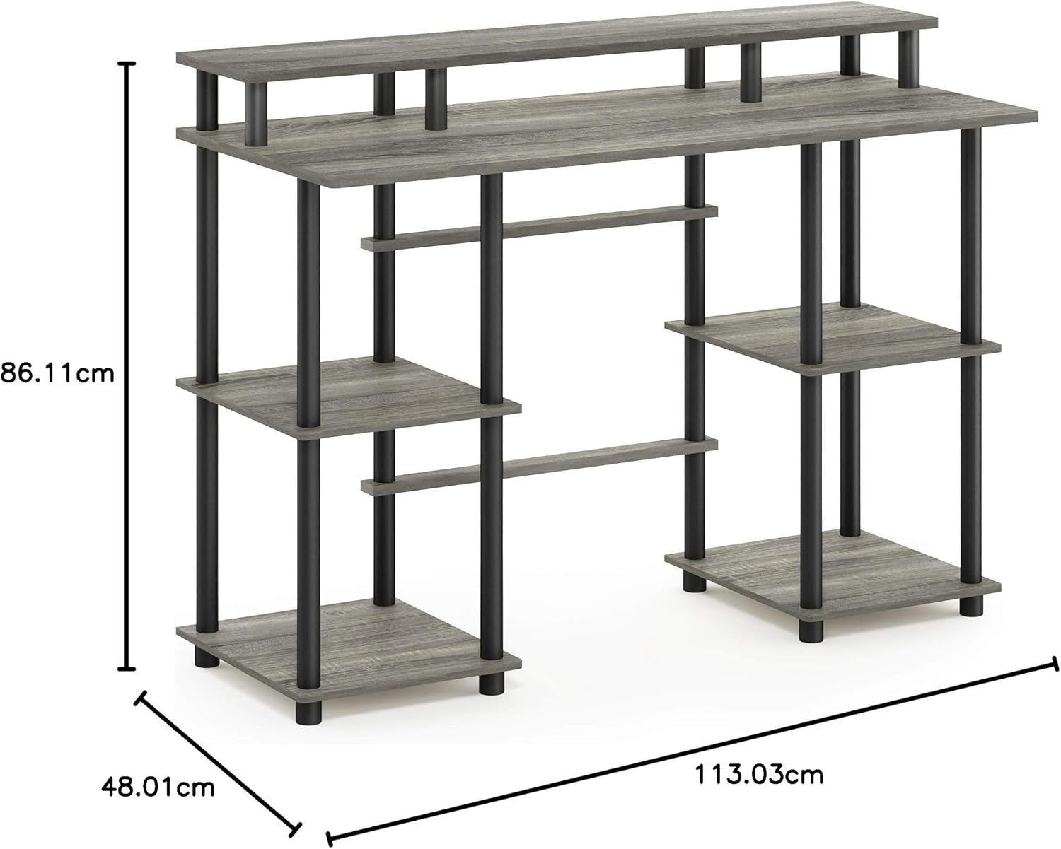 Compact Computer Desk with Shelves, Modern Oak Office Table 113x48x86cm