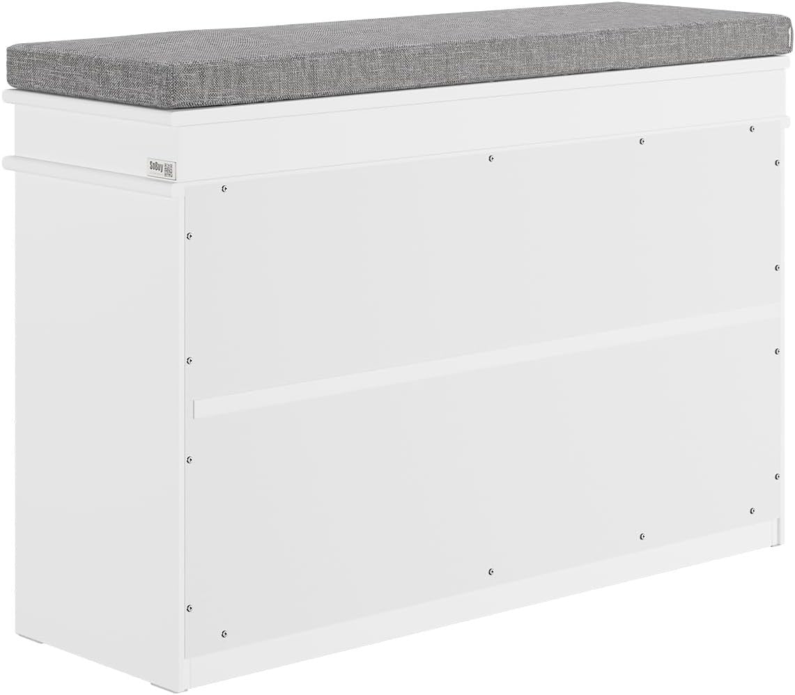 Compact White Shoe Storage Bench with Flip Drawer & Cushion, 150kg Load