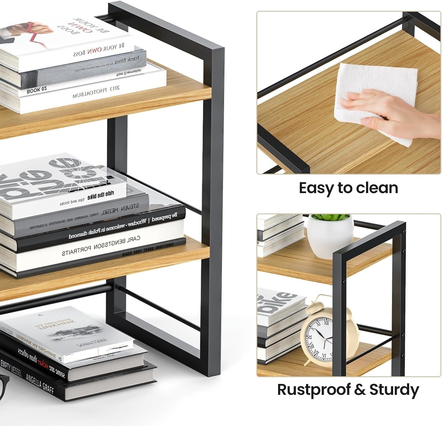 Wood Desk Shelf Organizer 2 Tier Desktop Storage Rack for Office Home Black