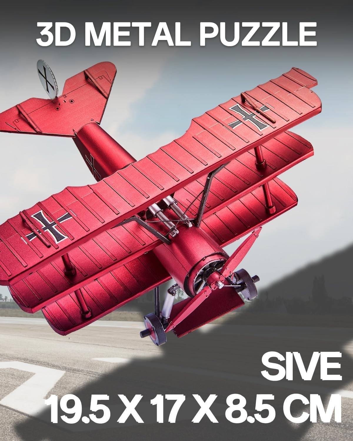 3D Metal Red Triplane Puzzle for Adults – Stainless Steel, No Glue, 162 Pieces