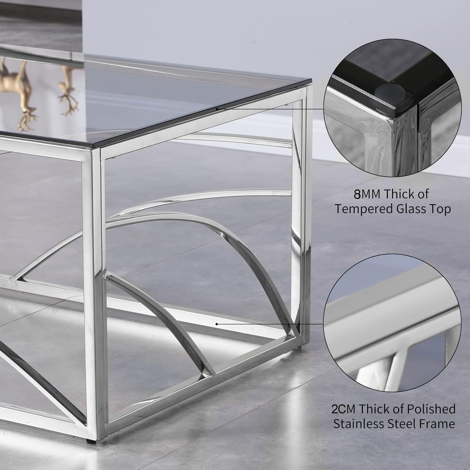 Modern Chrome Glass Coffee Table 120cm – Stylish Rectangle Centerpiece for Livin