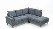 5 Seater L Shape Corner Sofa with USB Port, Storage Pockets & Wood Legs