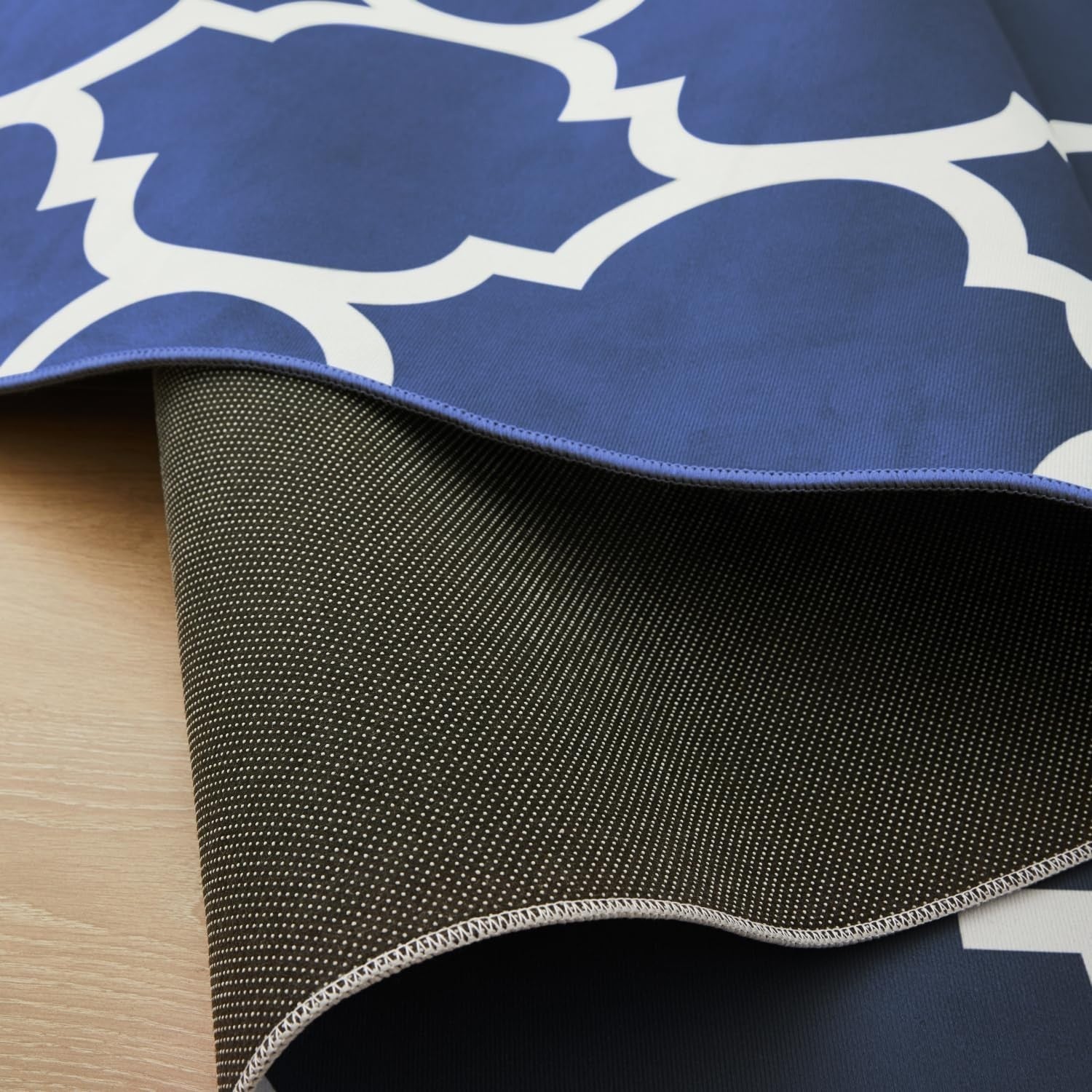 Navy Blue Runner Rug 80x300cm Non Slip Hallway Low Pile Geometric Carpet